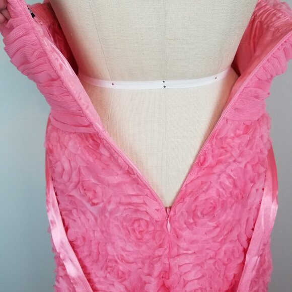 Gorgeous Ruffled Floral Coral Pink Formal Maxi Length Dress with Rhinestone Belt - Picture 11 of 12